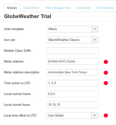 GlobeWeather Standard module options